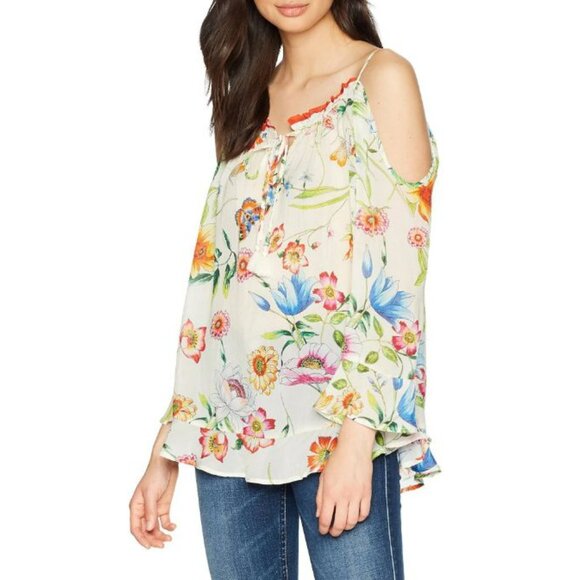 Johnny Was Fusion Floral-Print Cold-Shoulder Top - Picture 3 of 15
